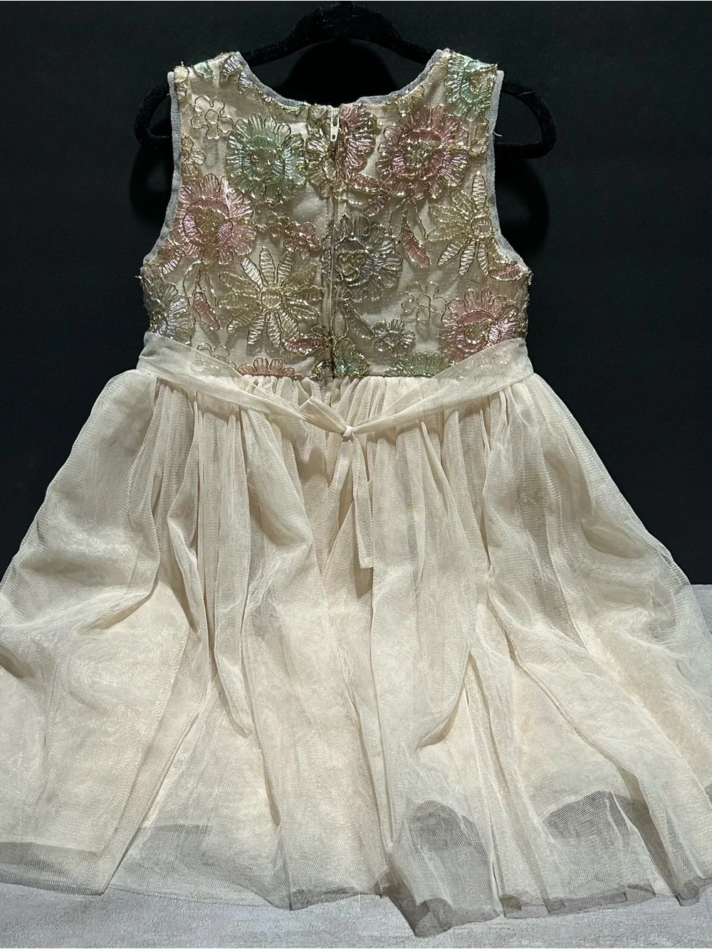 Bonnie Jean Cream Floral Embroidered Tulle Dress